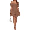 imageLYANER Womens Tie Back Off Shoulder Wrap Layer Ruffle Short Sleeve Mini DressLight Brown