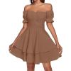 imageLYANER Womens Tie Back Off Shoulder Wrap Layer Ruffle Short Sleeve Mini DressLight Brown