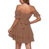 imageLYANER Womens Tie Back Off Shoulder Wrap Layer Ruffle Short Sleeve Mini DressLight Brown