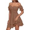 imageLYANER Womens Tie Back Off Shoulder Wrap Layer Ruffle Short Sleeve Mini DressLight Brown
