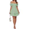 imageLYANER Womens Tie Back Off Shoulder Wrap Layer Ruffle Short Sleeve Mini DressLight Green