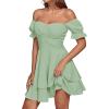 imageLYANER Womens Tie Back Off Shoulder Wrap Layer Ruffle Short Sleeve Mini DressLight Green