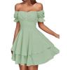 imageLYANER Womens Tie Back Off Shoulder Wrap Layer Ruffle Short Sleeve Mini DressLight Green