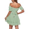 imageLYANER Womens Tie Back Off Shoulder Wrap Layer Ruffle Short Sleeve Mini DressLight Green