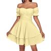 imageLYANER Womens Tie Back Off Shoulder Wrap Layer Ruffle Short Sleeve Mini DressLight Yellow