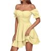 imageLYANER Womens Tie Back Off Shoulder Wrap Layer Ruffle Short Sleeve Mini DressLight Yellow