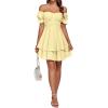 imageLYANER Womens Tie Back Off Shoulder Wrap Layer Ruffle Short Sleeve Mini DressLight Yellow