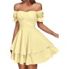 imageLYANER Womens Tie Back Off Shoulder Wrap Layer Ruffle Short Sleeve Mini DressLight Yellow