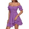 imageLYANER Womens Tie Back Off Shoulder Wrap Layer Ruffle Short Sleeve Mini DressLilac