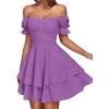 imageLYANER Womens Tie Back Off Shoulder Wrap Layer Ruffle Short Sleeve Mini DressLilac