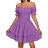 imageLYANER Womens Tie Back Off Shoulder Wrap Layer Ruffle Short Sleeve Mini DressLilac
