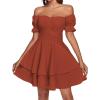 imageLYANER Womens Tie Back Off Shoulder Wrap Layer Ruffle Short Sleeve Mini DressPlain Caramel