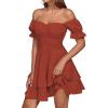 imageLYANER Womens Tie Back Off Shoulder Wrap Layer Ruffle Short Sleeve Mini DressPlain Caramel