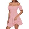 imageLYANER Womens Tie Back Off Shoulder Wrap Layer Ruffle Short Sleeve Mini DressPlain Dusty Pink