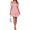 imageLYANER Womens Tie Back Off Shoulder Wrap Layer Ruffle Short Sleeve Mini DressPlain Dusty Pink