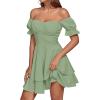 imageLYANER Womens Tie Back Off Shoulder Wrap Layer Ruffle Short Sleeve Mini DressPlain Light Green