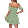 imageLYANER Womens Tie Back Off Shoulder Wrap Layer Ruffle Short Sleeve Mini DressPlain Light Green