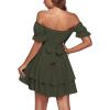 imageLYANER Womens Tie Back Off Shoulder Wrap Layer Ruffle Short Sleeve Mini DressPure Army Green