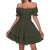 imageLYANER Womens Tie Back Off Shoulder Wrap Layer Ruffle Short Sleeve Mini DressPure Army Green
