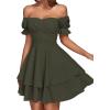 imageLYANER Womens Tie Back Off Shoulder Wrap Layer Ruffle Short Sleeve Mini DressPure Army Green