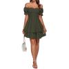imageLYANER Womens Tie Back Off Shoulder Wrap Layer Ruffle Short Sleeve Mini DressPure Army Green