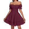 imageLYANER Womens Tie Back Off Shoulder Wrap Layer Ruffle Short Sleeve Mini DressPure Dark Red