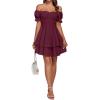 imageLYANER Womens Tie Back Off Shoulder Wrap Layer Ruffle Short Sleeve Mini DressPure Dark Red