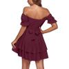 imageLYANER Womens Tie Back Off Shoulder Wrap Layer Ruffle Short Sleeve Mini DressPure Dark Red