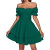 imageLYANER Womens Tie Back Off Shoulder Wrap Layer Ruffle Short Sleeve Mini DressPure Deep Green