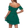 imageLYANER Womens Tie Back Off Shoulder Wrap Layer Ruffle Short Sleeve Mini DressPure Deep Green