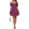 imageLYANER Womens Tie Back Off Shoulder Wrap Layer Ruffle Short Sleeve Mini DressPurplish Red