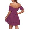 imageLYANER Womens Tie Back Off Shoulder Wrap Layer Ruffle Short Sleeve Mini DressPurplish Red