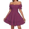 imageLYANER Womens Tie Back Off Shoulder Wrap Layer Ruffle Short Sleeve Mini DressPurplish Red