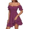 imageLYANER Womens Tie Back Off Shoulder Wrap Layer Ruffle Short Sleeve Mini DressPurplish Red