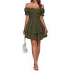 imageLYANER Womens Tie Back Off Shoulder Wrap Layer Ruffle Short Sleeve Mini DressSloid Army Green