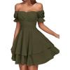 imageLYANER Womens Tie Back Off Shoulder Wrap Layer Ruffle Short Sleeve Mini DressSloid Army Green