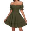 imageLYANER Womens Tie Back Off Shoulder Wrap Layer Ruffle Short Sleeve Mini DressSloid Army Green