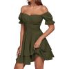 imageLYANER Womens Tie Back Off Shoulder Wrap Layer Ruffle Short Sleeve Mini DressSloid Army Green