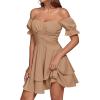 imageLYANER Womens Tie Back Off Shoulder Wrap Layer Ruffle Short Sleeve Mini DressSloid Khaki