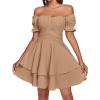 imageLYANER Womens Tie Back Off Shoulder Wrap Layer Ruffle Short Sleeve Mini DressSloid Khaki