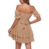 imageLYANER Womens Tie Back Off Shoulder Wrap Layer Ruffle Short Sleeve Mini DressSloid Khaki