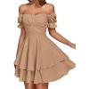 imageLYANER Womens Tie Back Off Shoulder Wrap Layer Ruffle Short Sleeve Mini DressSloid Khaki