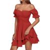 imageLYANER Womens Tie Back Off Shoulder Wrap Layer Ruffle Short Sleeve Mini DressSloid Red