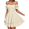 imageLYANER Womens Tie Back Off Shoulder Wrap Layer Ruffle Short Sleeve Mini DressSolid Apricot