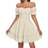 imageLYANER Womens Tie Back Off Shoulder Wrap Layer Ruffle Short Sleeve Mini DressSolid Apricot