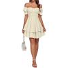 imageLYANER Womens Tie Back Off Shoulder Wrap Layer Ruffle Short Sleeve Mini DressSolid Apricot