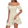 imageLYANER Womens Tie Back Off Shoulder Wrap Layer Ruffle Short Sleeve Mini DressSolid Apricot