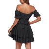 imageLYANER Womens Tie Back Off Shoulder Wrap Layer Ruffle Short Sleeve Mini DressSolid Black