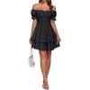 imageLYANER Womens Tie Back Off Shoulder Wrap Layer Ruffle Short Sleeve Mini DressSolid Black
