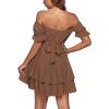 imageLYANER Womens Tie Back Off Shoulder Wrap Layer Ruffle Short Sleeve Mini DressSolid Dark Brown